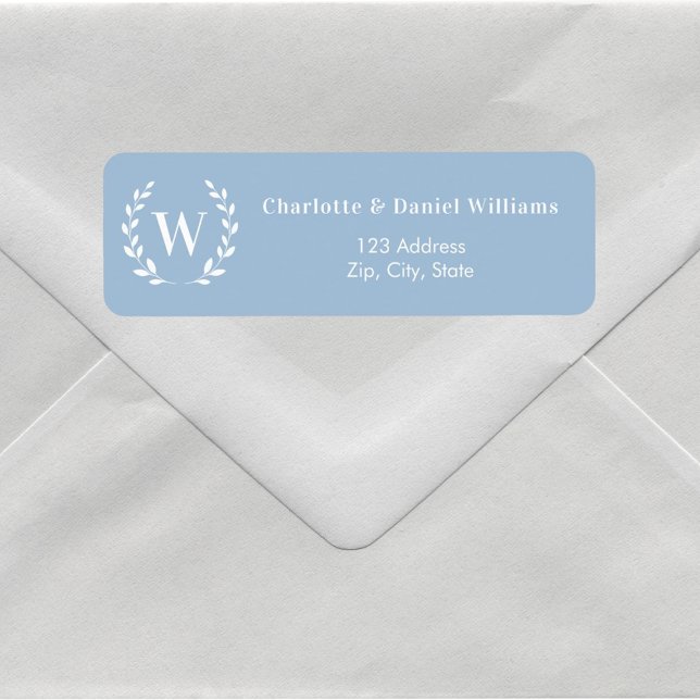 Dusty blue monogram initial wreath return address (Creator Uploaded)