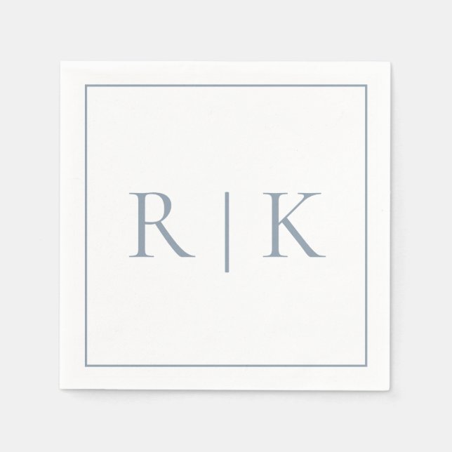 Dusty Blue Monogram Initials Classy Wedding Napkin (Front)