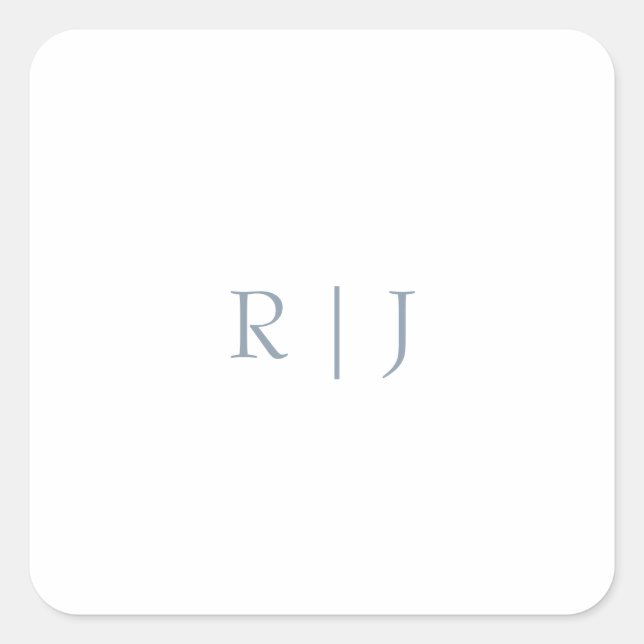 Dusty Blue Monogram Initials Minimal Wedding Square Sticker (Front)