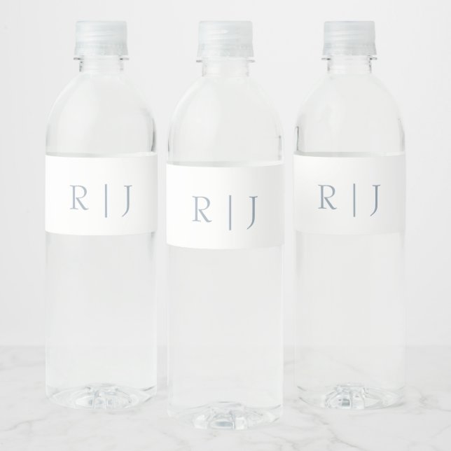 Dusty Blue Monogram Initials Modern Wedding Water Bottle Label (Bottles)