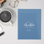 Dusty blue monogram initials name 2025 planner<br><div class="desc">Dusty blue background and white text. Personalise and add your monogram initials,  name and a year.</div>