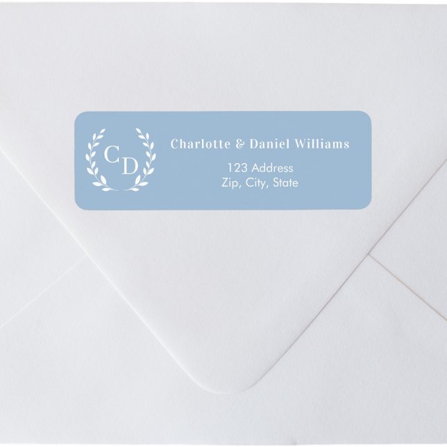 Dusty blue monogram initials wreath return address (Creator Uploaded)