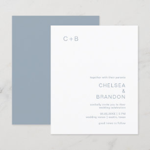 Dusty Blue Monogram Modern Budget Wedding Invite