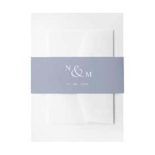 Dusty Blue Monogram Modern Simple Wedding Invitation Belly Band