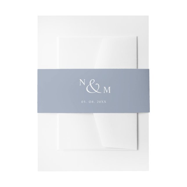 Dusty Blue Monogram Modern Simple Wedding Invitation Belly Band (Front Example)