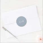 Dusty Blue Monogram Modern Wedding Classic Round Sticker<br><div class="desc">Minimalist and modern design.</div>