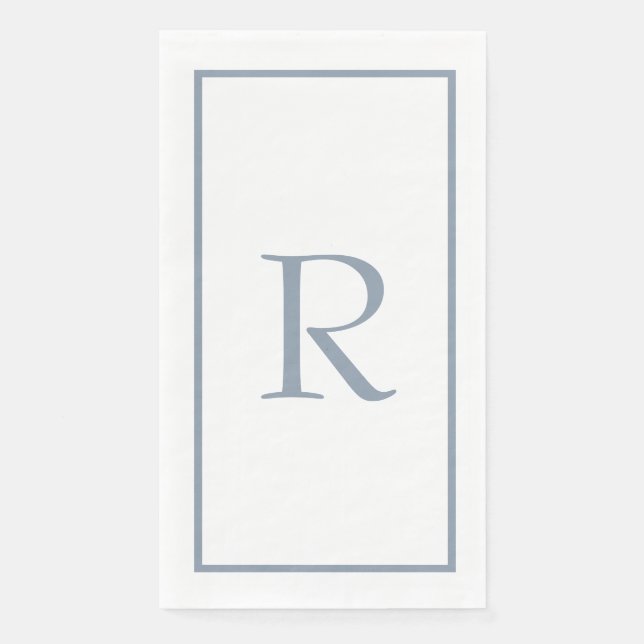 Dusty Blue Monogram Name Wedding Bridal Shower Napkin (Front)