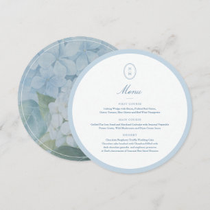 Dusty Blue Monogram Round Wedding Menu Card