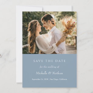 Dusty Blue Monogram Save the Date Photo Invitation