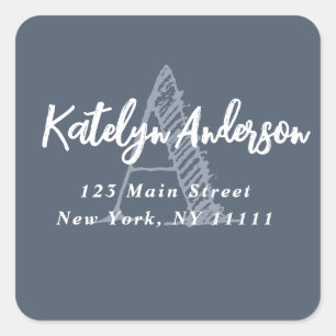 Dusty Blue Monogram Square Return Address Label