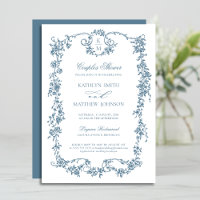 Dusty Blue Monogram Vintage Elegant Couples Shower