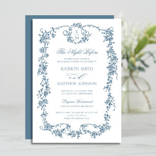 Dusty Blue Monogram Vintage Frame The Night Before Invitation