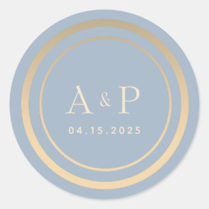 Dusty Blue Monogram Wedding Classic Round Sticker