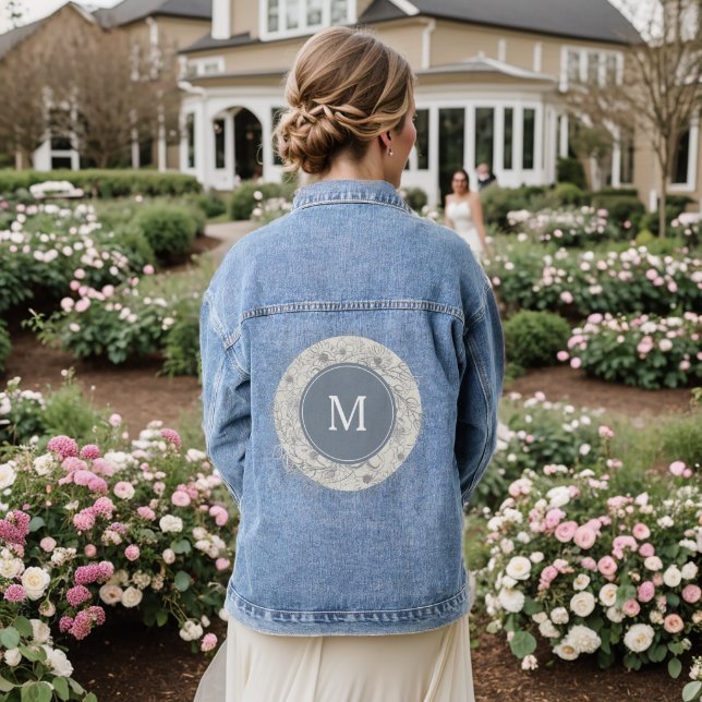 Dusty Blue Monogram Wedding  Denim Jacket (Wedding Back)