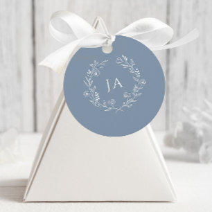 Dusty Blue Monogram Wedding Favour Tags