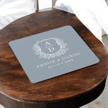 Dusty Blue Monogram Wedding Floral Crest Elegant Square Paper Coaster<br><div class="desc">Add a refined touch to your wedding decor with our Dusty Blue Monogram Wedding Floral Crest Elegant Square Paper Coaster. Featuring a soft dusty blue backdrop, a delicate floral crest, and a personalised monogram, this coaster beautifully blends classic charm with modern sophistication. Perfect for cocktail hours, receptions, or bridal showers,...</div>