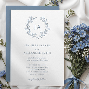 Dusty Blue Monogram Wedding Invitation