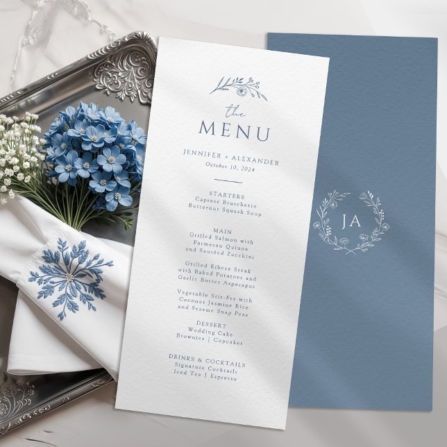 Dusty Blue Monogram Wedding Menu (Creator Uploaded)