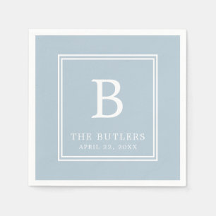 Dusty Blue Monogram Wedding Paper Napkins