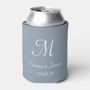 Dusty Blue Monogram Wedding Party Favour  Can Cooler