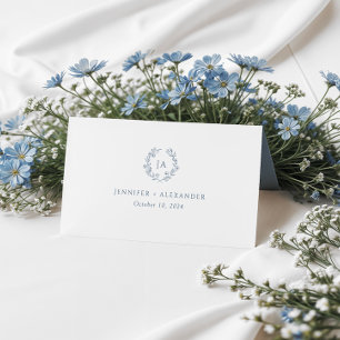 Dusty Blue Monogram Wedding  Place Card