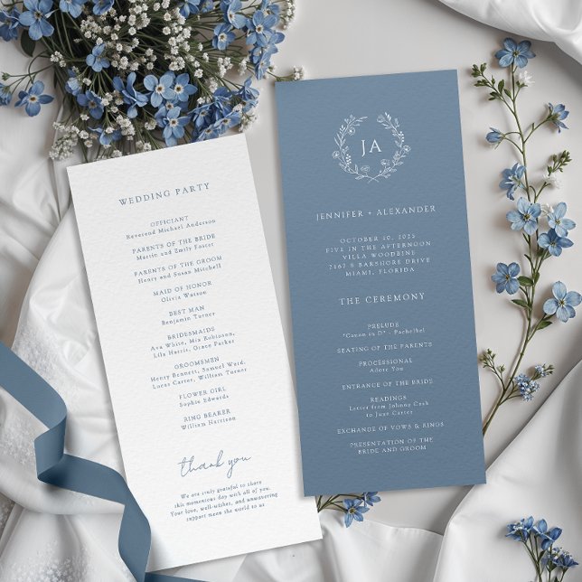 Dusty Blue Monogram Wedding Programme (Creator Uploaded)