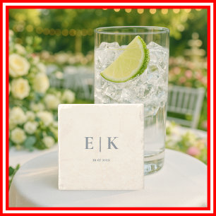 Dusty Blue Monogram Wedding Stone Coaster