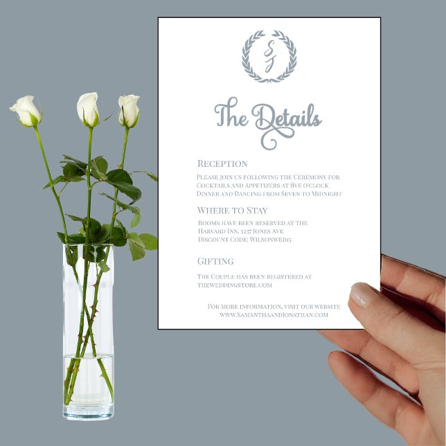 Dusty Blue Monogram Wreath White Details Card (Creator Uploaded)