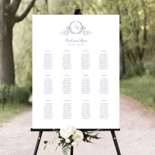 Dusty Blue Monogrammed Wedding Seating Chart Sign