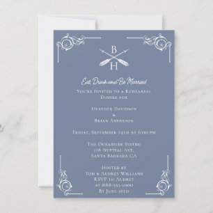 Dusty Blue Monograms and Arrows Rehearsal Dinner Invitation