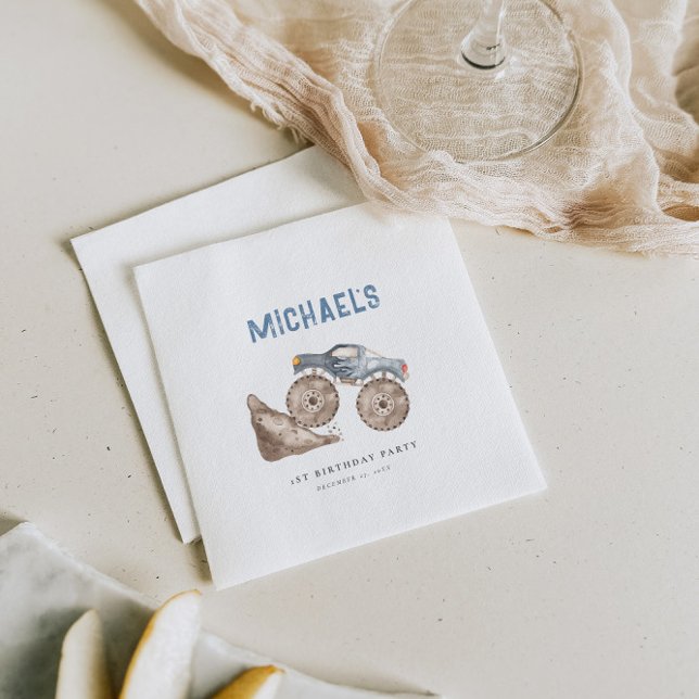 Dusty Blue Monster Truck Birthday  Napkin (Creator Uploaded)