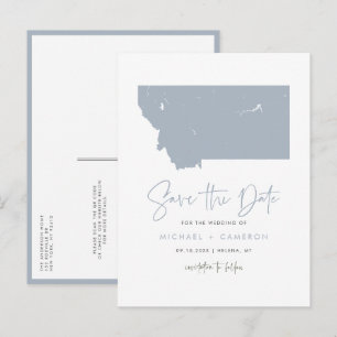 Dusty Blue Montana Map QR Code Save the Date Announcement Postcard