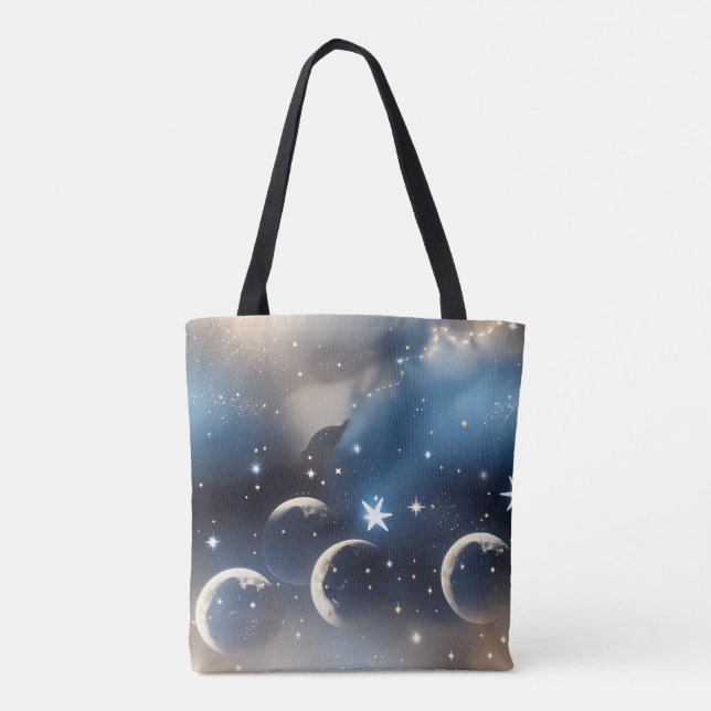 Dusty Blue Moon Muted Celestial Aesthetic Tote Bag (Back)