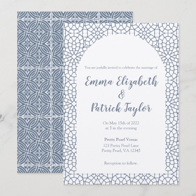 Dusty Blue Mosaic Wedding Invitation (Front/Back)