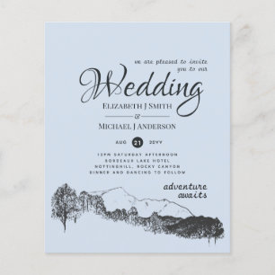 Dusty Blue Mountain Adventure Wedding Budget Flyer