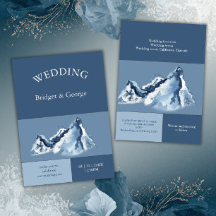Dusty Blue Mountain Landscape Modern Wedding Invitation
