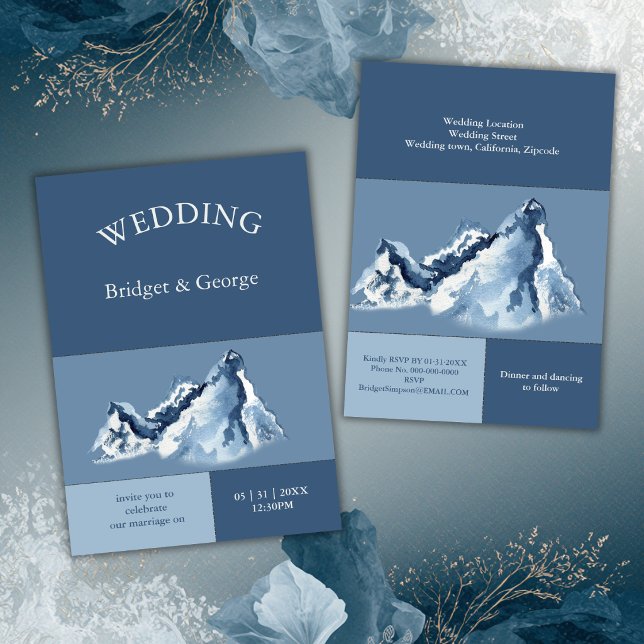 Dusty Blue Mountain Landscape Modern Wedding  Invitation (Creator Uploaded)