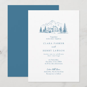 Dusty Blue Mountain Winter Wedding Invitation