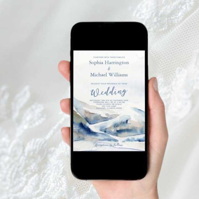 Dusty Blue Mountains Wedding Digital Invitation (Creator Uploaded)