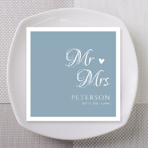 Dusty Blue Mr & Mrs Heart Wedding Custom Napkin
