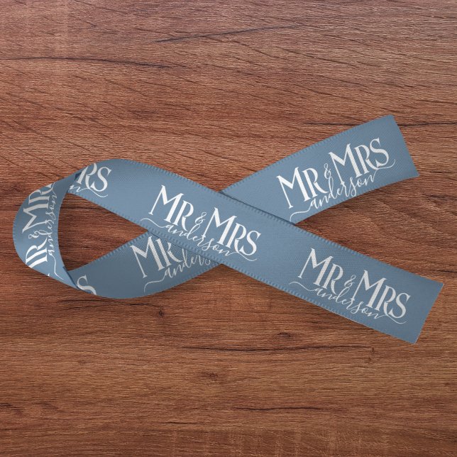Dusty Blue Mr & Mrs Newlywed Couple Wedding Satin Ribbon (Dusty Blue Mr & Mrs Newlywed Couple Wedding Satin Ribbon
)