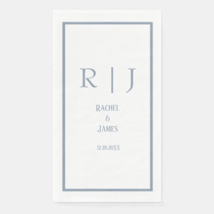 Dusty Blue Name Monogram Simple Elegant Wedding Napkin