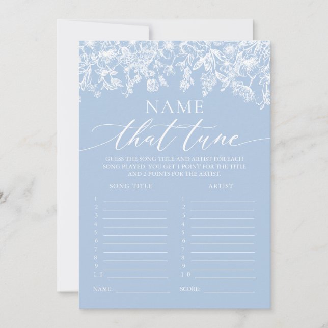 Dusty Blue Name That Tune Bridal Shower Game Invitation (Front)