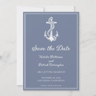 Dusty Blue Nautical Anchor Save the Date Invite