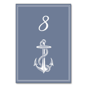 Dusty Blue Nautical Anchor Table Number Card