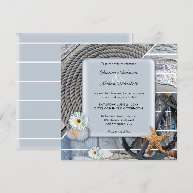 Dusty Blue Nautical Anchor Wedding Invitation (Front/Back)