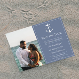 Dusty Blue Nautical Monogram Photo Save the Date