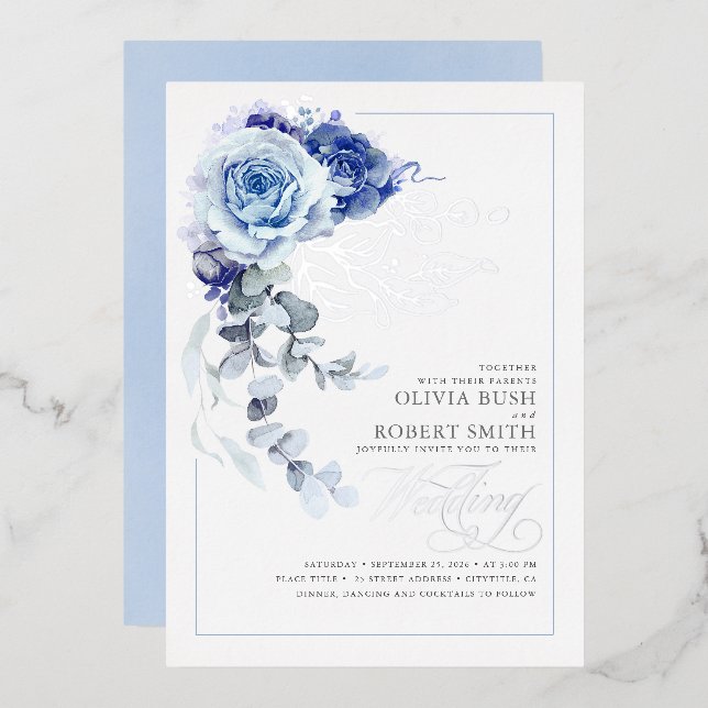 Dusty Blue & Navy Blue Floral Boho Wedding (Front/Back)