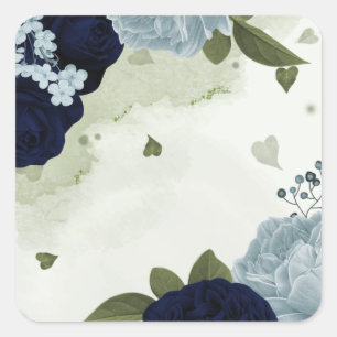 dusty blue & navy blue flowers greenery square sticker