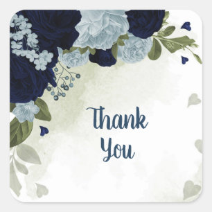 dusty blue & navy blue flowers greenery  square sticker